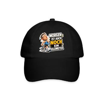 Laufen Spruch Morgen ist noch ein Kilometer Humor - Baseballkappe - Schwarz/Schwarz - Vorne