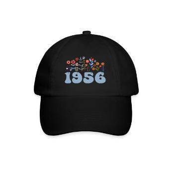 1956 Floral Pattern 1956 Floral Theme Flowers 1956 - Baseball Cap - black/black - Front