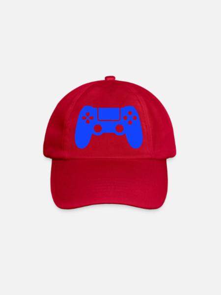 Blaues Gaming-Controller Silhouette - Baseballkappe - klassisch Rot