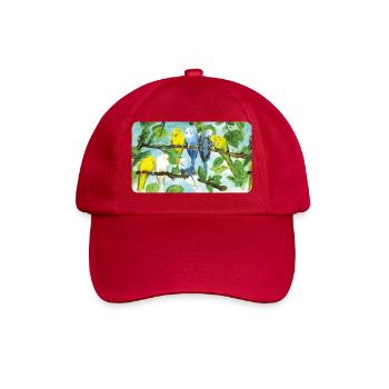 Wellensittiche auf einem Baum - Pastellkreide  - Baseballkappe - klassisch Rot - Vorne