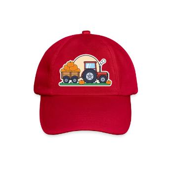 Roter Traktor mit Anhänger voller Kürbisse - Baseballkappe - klassisch Rot - Vorne