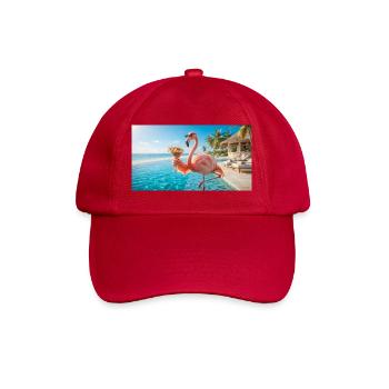 Flamingo feiert Happy Hour am Pool - Baseballkappe - klassisch Rot - Vorne