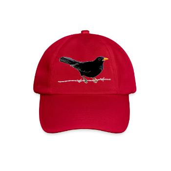 Amsel auf Drahtsitz Naturmotiv - Baseballkappe - klassisch Rot - Vorne
