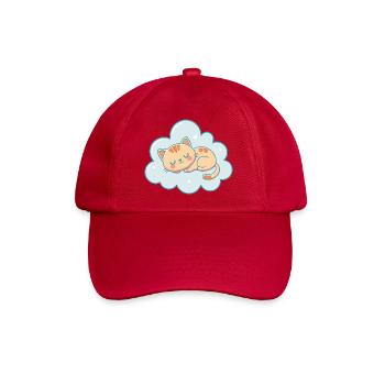 Traumartiges Kätzchen auf pastellfarbener himmelblauer Wolke - Baseballkappe - klassisch Rot - Vorne