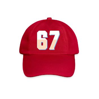 6 7 – Trendiges, minimalistisches Textdesign, - Baseballkappe - klassisch Rot - Vorne