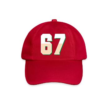 6 7 – Trendiges, minimalistisches Textdesign, - Baseballkappe - klassisch Rot - Vorne