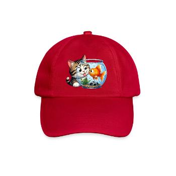 Kätzchen küsst Goldfisch im Glas - Baseballkappe - klassisch Rot - Vorne