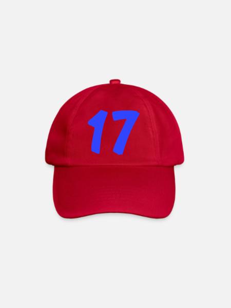 Zahl 17 in leuchtendem Blau - Baseballkappe - klassisch Rot
