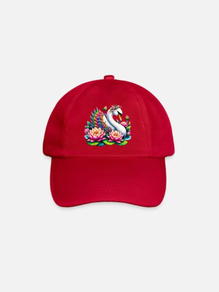 Schwan verziert mit Lotusblüten - Baseballkappe - klassisch Rot