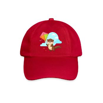 Kleiner Otter mit Flugdrachen hebt ab - Comic - Baseballkappe - klassisch Rot - Vorne