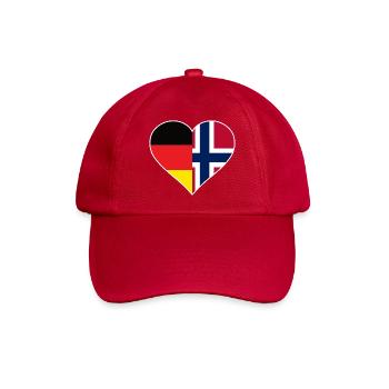 Deutsch-Norwegisches Flaggenherz - Baseballkappe - klassisch Rot - Vorne