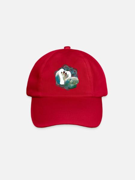 Elegante Schwanenpaar mit Flussmotiven - Baseballkappe - klassisch Rot