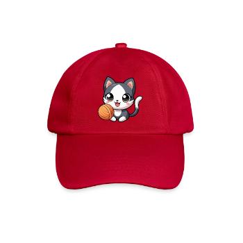 Schwarz-weißes Kawaii-Kätzchen mit Strang - Baseballkappe - klassisch Rot - Vorne