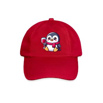Süßer Pinguin mit Rotwein Weinliebhaber Cartoon - Baseballkappe - klassisch Rot - Vorne