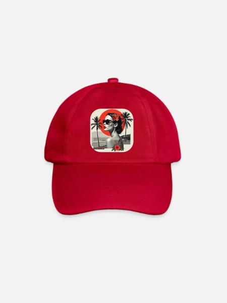 Retro Girl at Beach T-Shirt - Baseballkappe - klassisch Rot