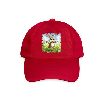 Fröhlicher Hase in Frühlingswiese - Baseballkappe - klassisch Rot - Vorne