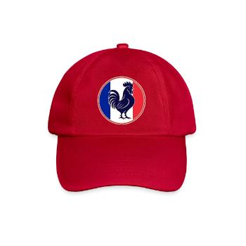 Dreifarbige Hahn-Silhouette in kreisförmigem Rahmen - Baseballkappe - klassisch Rot - Vorne