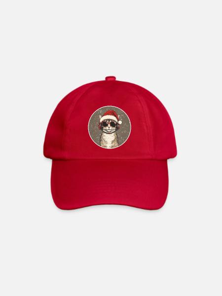 Coole Katze mit Sonnenbrille Weihnachtsmütze - Baseballkappe - klassisch Rot