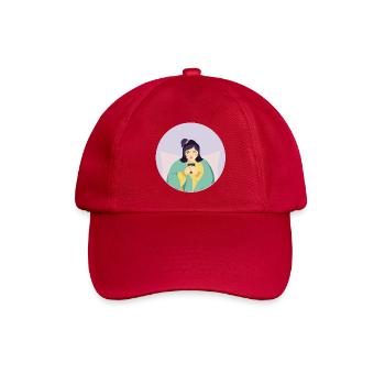 Pastellmüdes Mädchen mit Tee in gemütlicher Ecke - Baseballkappe - klassisch Rot - Vorne