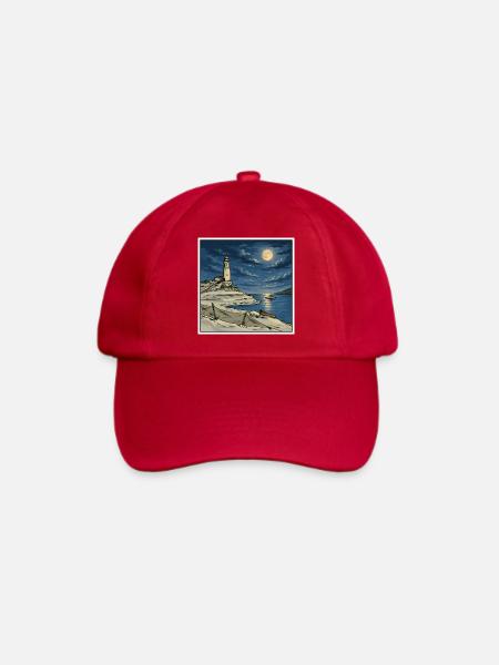 Moonlit Lighthouse Küsten-Retro-Illustration - Baseballkappe - klassisch Rot
