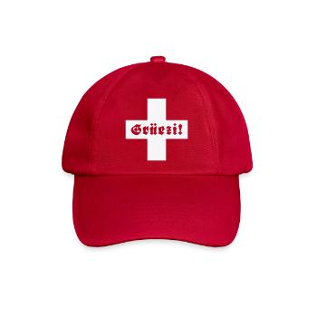 Grüezi (Schweiz / Fraktur / Schweizerfahne) - Baseballkappe - klassisch Rot - Vorne