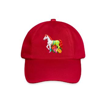 Niedliches Märchenpferd auf einer Blumenwiese - Baseballkappe - klassisch Rot - Vorne