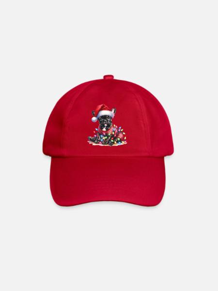 Bulldog mit Lichterketten Santa Hut - Baseballkappe - klassisch Rot