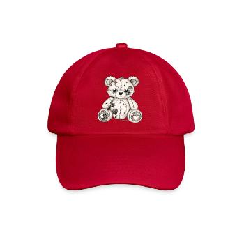  Teddybär Original Zeichnung  - Baseballkappe - klassisch Rot - Vorne