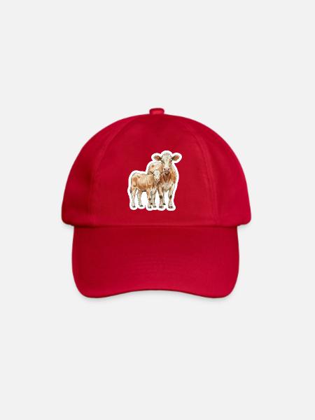 Kuh und Kalb – Aquarellkunst mit Herz - Baseballkappe - klassisch Rot