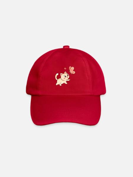 Neugierige Katze und Rosé-Schmetterling - Baseballkappe - klassisch Rot