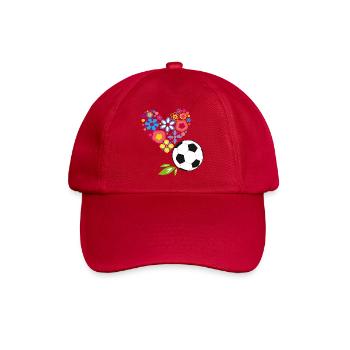 Blumenherz mit Fußball - Baseballkappe - klassisch Rot - Vorne