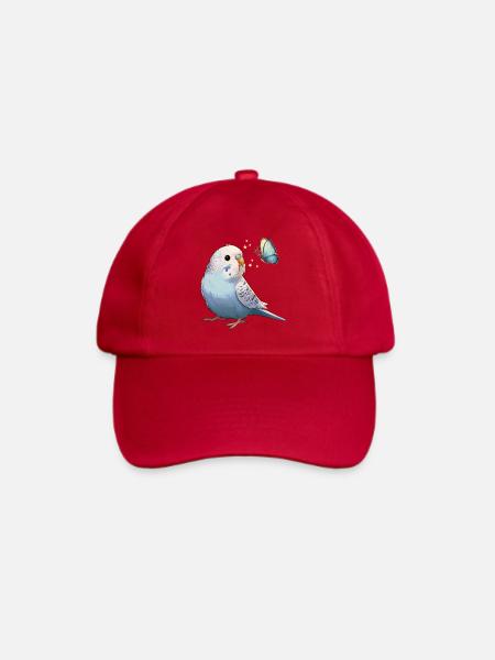 Wellensittich mit Schmetterling - Baseballkappe - klassisch Rot