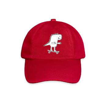 Dino Skateboard Cartoon, Coole Saurier Nerd Kinder - Baseballkappe - klassisch Rot - Vorne