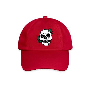 Totenkopf mit Grünblatt-Akzent - Baseballkappe - klassisch Rot - Vorne