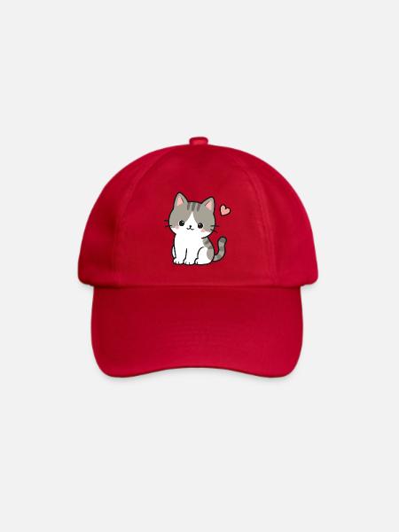 Süßes Kawaii-Kätzchen mit rosa Herz - Baseballkappe - klassisch Rot