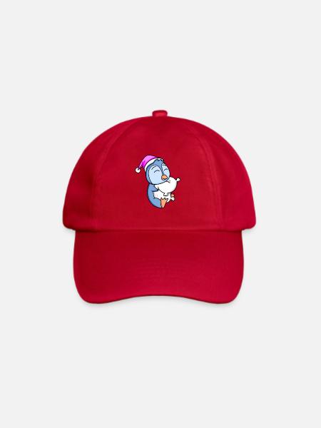Pinguin mit Kissen - Baseballkappe - klassisch Rot