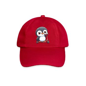 Süßer Cartoon Pinguin Roller Scooter Langeweile - Baseballkappe - klassisch Rot - Vorne