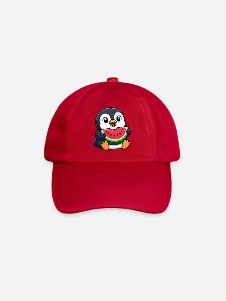 Lustiger Pinguin mit Melone Sommerfrucht Cartoon - Baseballkappe - klassisch Rot