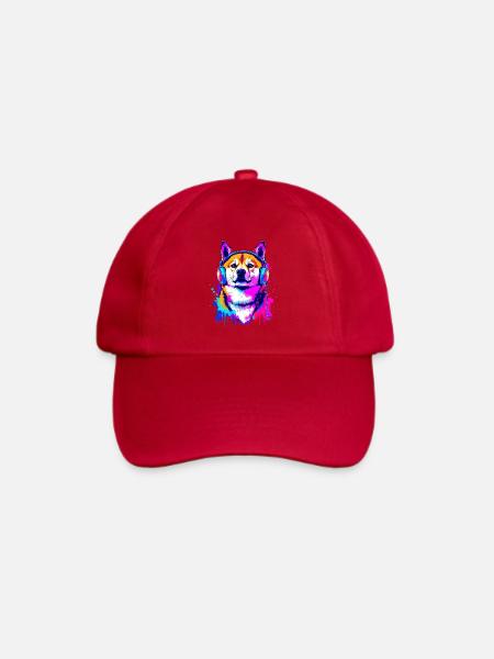 Shiba Inu mit Kopfhörern - Baseballkappe - klassisch Rot