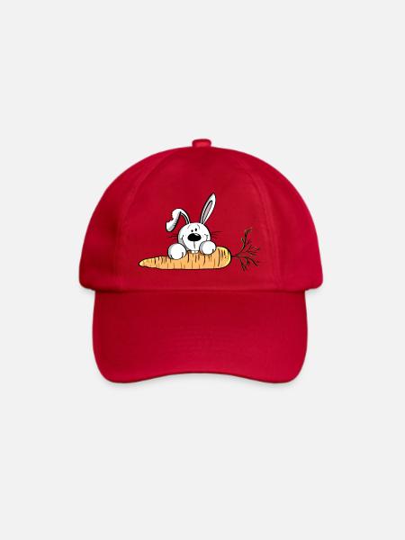 Weißer Hase mit dicker Möhre - Ostern - Osterhase - Baseballkappe - klassisch Rot