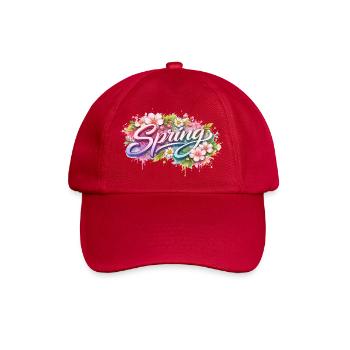 Spring Schriftzug mit Blumen  Beschreibung - Baseballkappe - klassisch Rot - Vorne