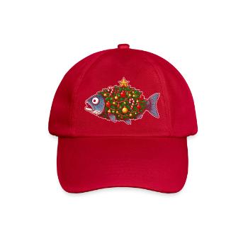 Weihnachtsfisch mit Baumschmuck - Baseballkappe - klassisch Rot - Vorne