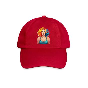 Erschrockene Frau mit bunten Haaren - Baseballkappe - klassisch Rot - Vorne