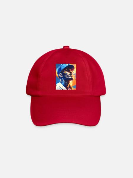 Geometrisches Neon-Porträt Baseballspieler - Baseballkappe - klassisch Rot