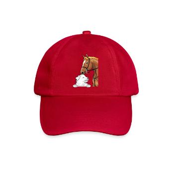 Weißer Schweizer Schäferhund und rotes Pferd - Baseballkappe - klassisch Rot - Vorne