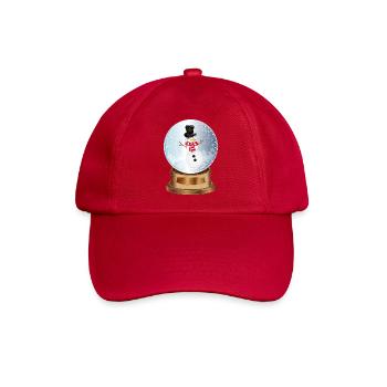 schöne nostalgische Schneekugel mit Schneemann - Baseballkappe - klassisch Rot - Vorne