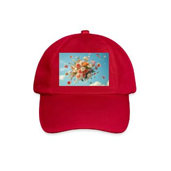 Schwebender Blumenkorb im Wolkenhimmel - Baseballkappe - klassisch Rot - Vorne