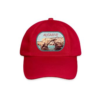 Retro-Abzeichen, Algarve Portugal, Strand Sommersonne - Baseballkappe - klassisch Rot - Vorne