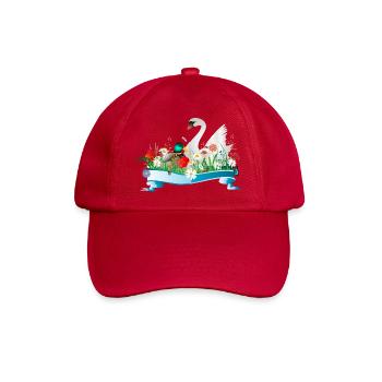 Schwan und Ente im See mit frühlingshaftem Ufer - Baseballkappe - klassisch Rot - Vorne