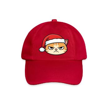 Genervte Katze mit Weihnachtsmütze - Baseballkappe - klassisch Rot - Vorne